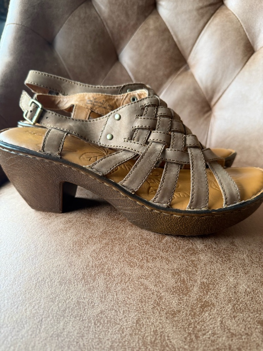Born Woven Leather Sandals in Taupe Beige